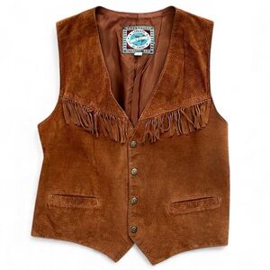 Vintage Suede Fringe Vest Brown Unisex Size XL
